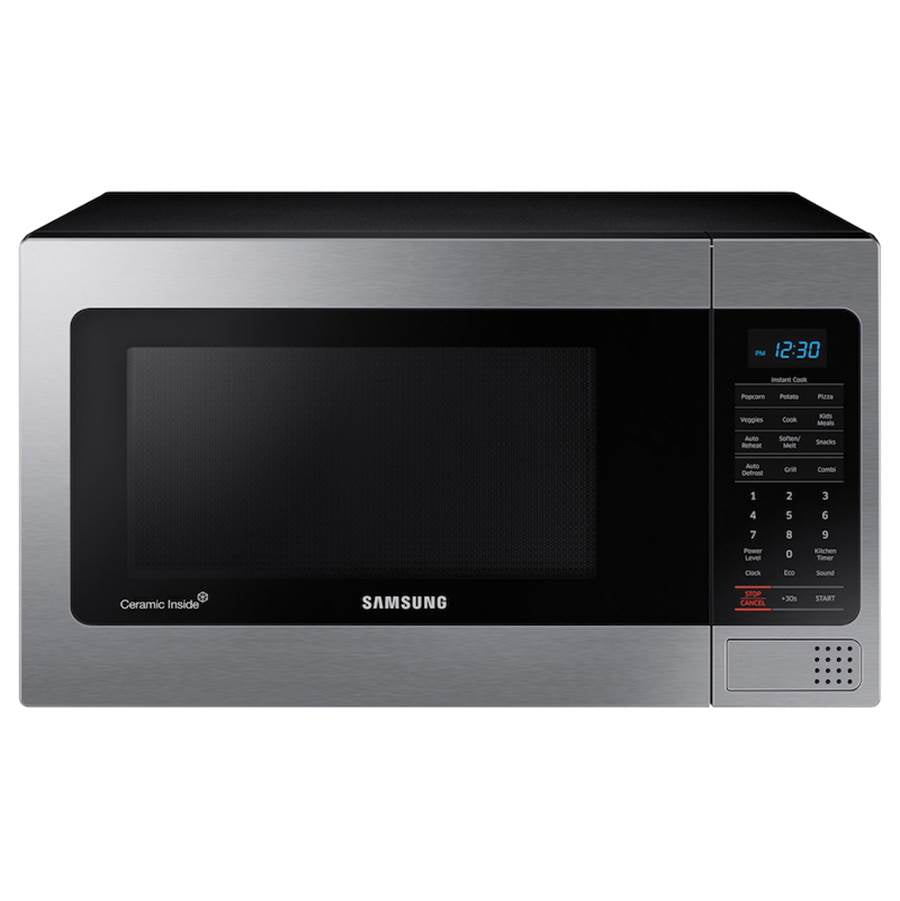 Samsung - PowerGrill, Ceramic Enamel Interior, Rack with Ceramic Plate, LED Display, 1.1 cu-ft - Stainless Steel
