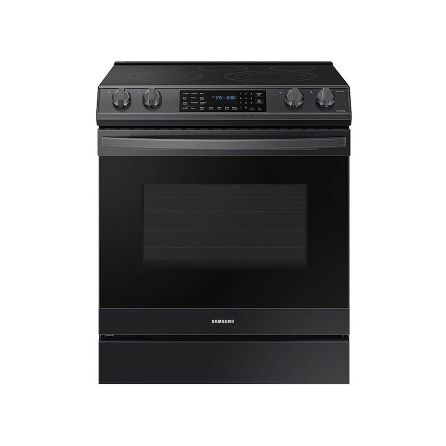 Samsung - Electric Slide-In with Air Fry, 6.3 cu-ft - Black Stainless Steel