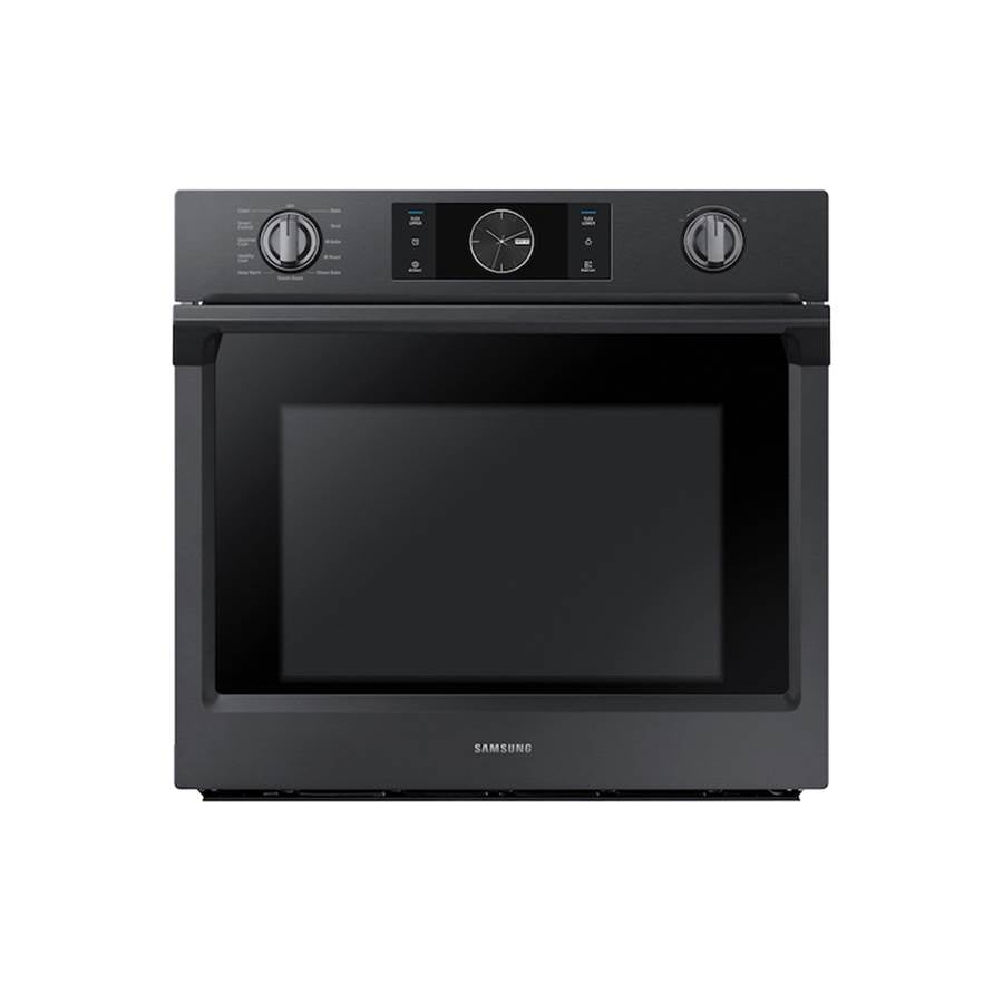 Samsung - Double Oven, Steam Cooking, Dual Fan True Convection, Spotlight Lighting System, Backlit Touch Controls, Glide Rack (Upper), Wi-Fi, 5.1 cu-ft, 30'' - Black Stainless Steel