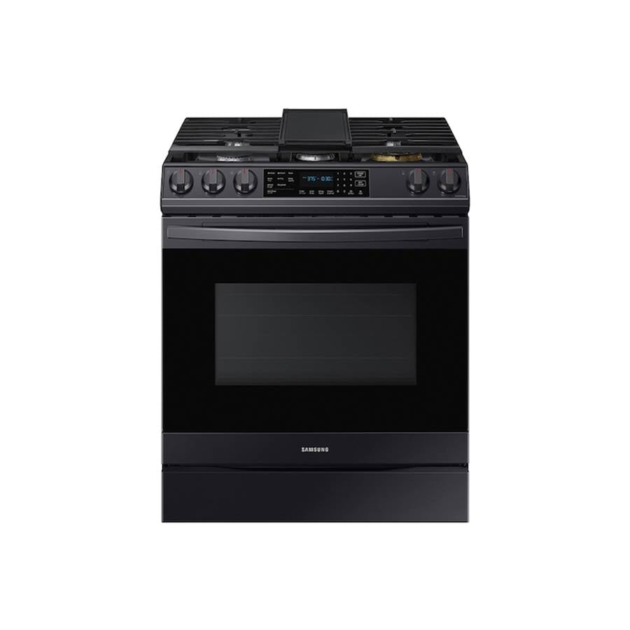 Samsung - Gas Slide-In with Air Fry, 6 cu-ft - Black Stainless Steel
