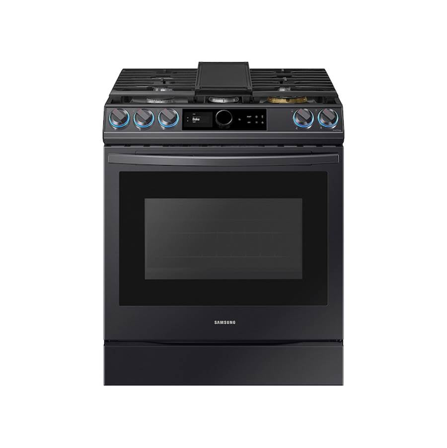 Samsung - Gas Slide-In with Smart Dial and Air Fry, 6 cu-ft - Black Stainless Steel