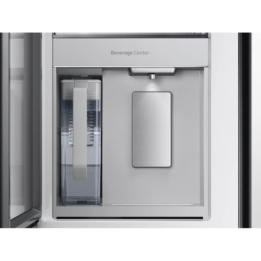 Smart Bespoke French 4-Door Refrigerator with Customizable Panel Colors and Beverage Center in White Glass, 23 cu-ft