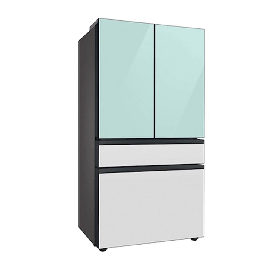 Smart Bespoke French 4-Door Refrigerator with Customizable Panel Colors and Beverage Center in White Glass, 23 cu-ft