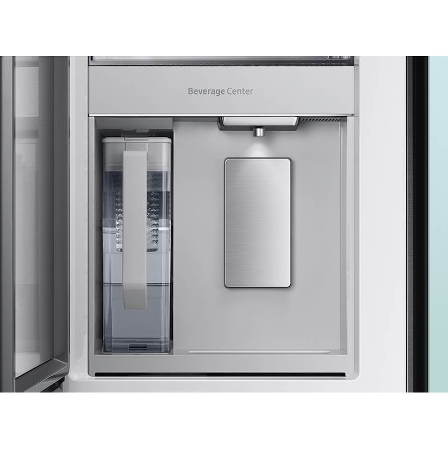 Smart Bespoke French 4-Door Refrigerator with Customizable Panel Colors and Beverage Center in White Glass, 23 cu-ft