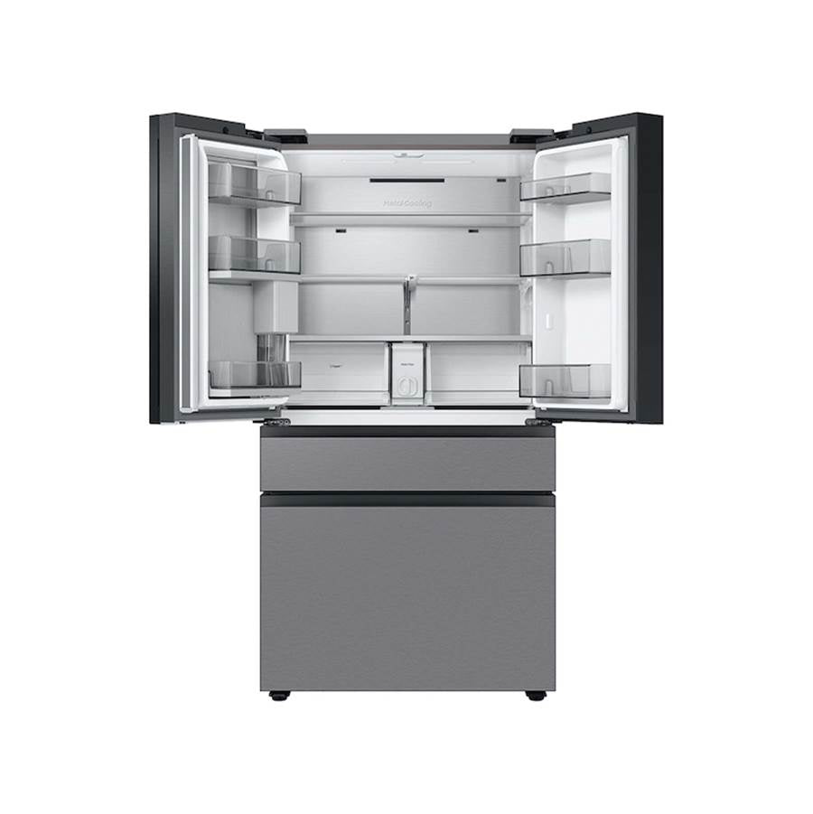 Smart Bespoke French 4-Door Refrigerator with Customizable Panel Colors and Beverage Center in White Glass, 23 cu-ft