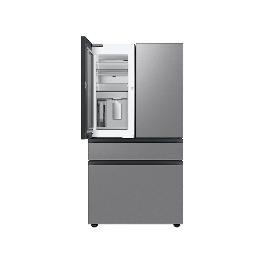 Smart Bespoke French 4-Door Refrigerator with Customizable Panel Colors and Beverage Center in White Glass, 23 cu-ft