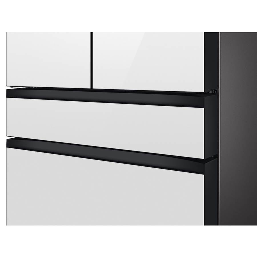 Smart Bespoke French 4-Door Refrigerator with Customizable Panel Colors and Beverage Center in White Glass, 29 cu-ft