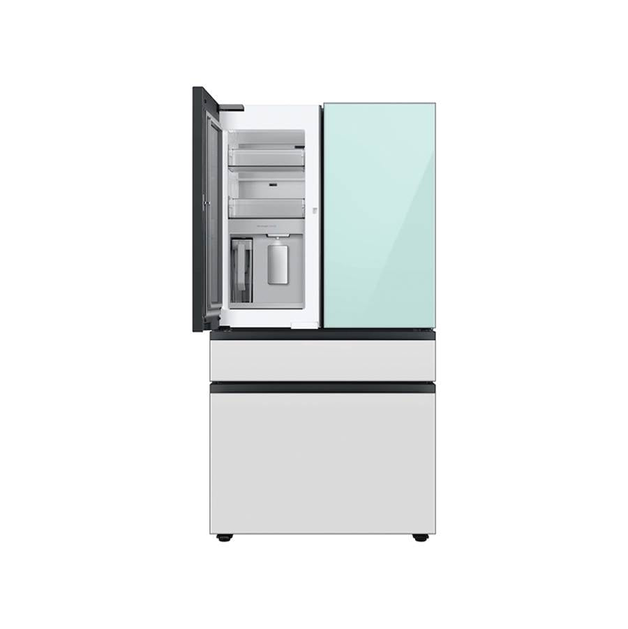 Smart Bespoke French 4-Door Refrigerator with Customizable Panel Colors and Beverage Center in White Glass, 29 cu-ft