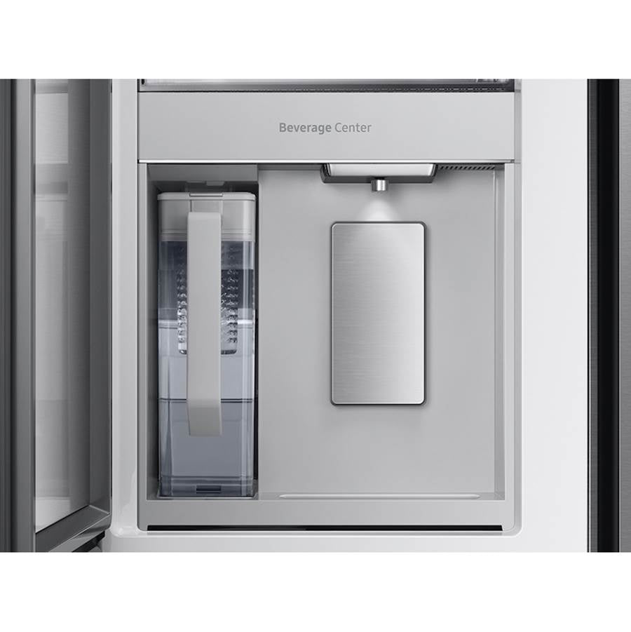 Smart Bespoke French 4-Door Refrigerator with Customizable Panel Colors and Beverage Center in White Glass, 29 cu-ft