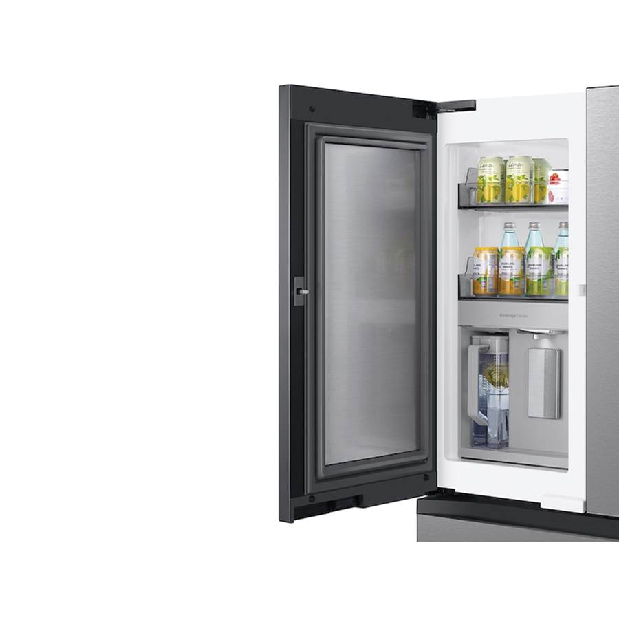 Smart Bespoke French 4-Door Refrigerator with Customizable Panel Colors and Beverage Center in White Glass, 29 cu-ft