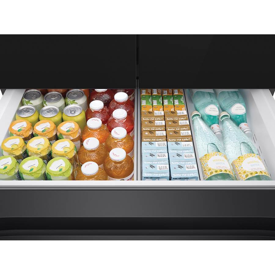 Bespoke Smart French 4-Door Refrigerator, Family Hub in Charcoal Glass Top and Matte Black Steel Middle and Bottom Panels, 29 cu-ft