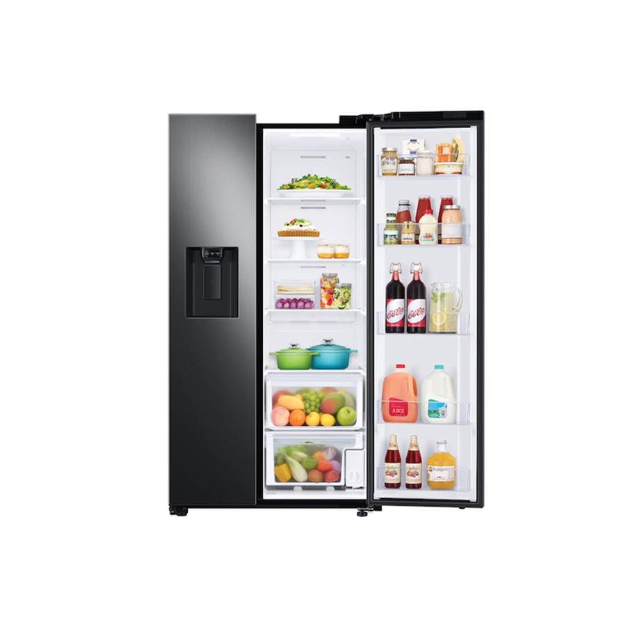 Side by Side Refrigerator All Around Cooling DOE, Black Stainless, 27 cu-ft