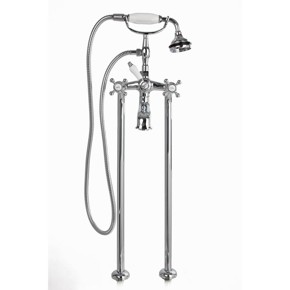 Cheviot Products - 5100 SERIES Free-Standing Tub Filler - Cross Handles - Porcelain Accents - Chrome