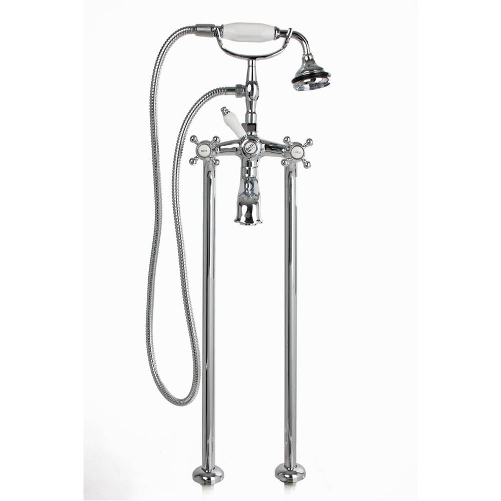 Cheviot Products - 5100 SERIES Free-Standing Tub Filler - Cross Handles - Porcelain Accents - Brushed Nickel