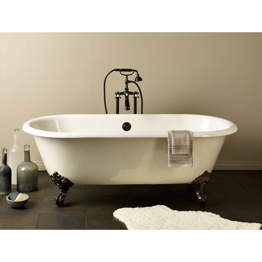 Cheviot Products - REGAL Cast Iron Bathtub with Faucet Holes - Biscuit Interior with Custom Colour Exterior and White Feet