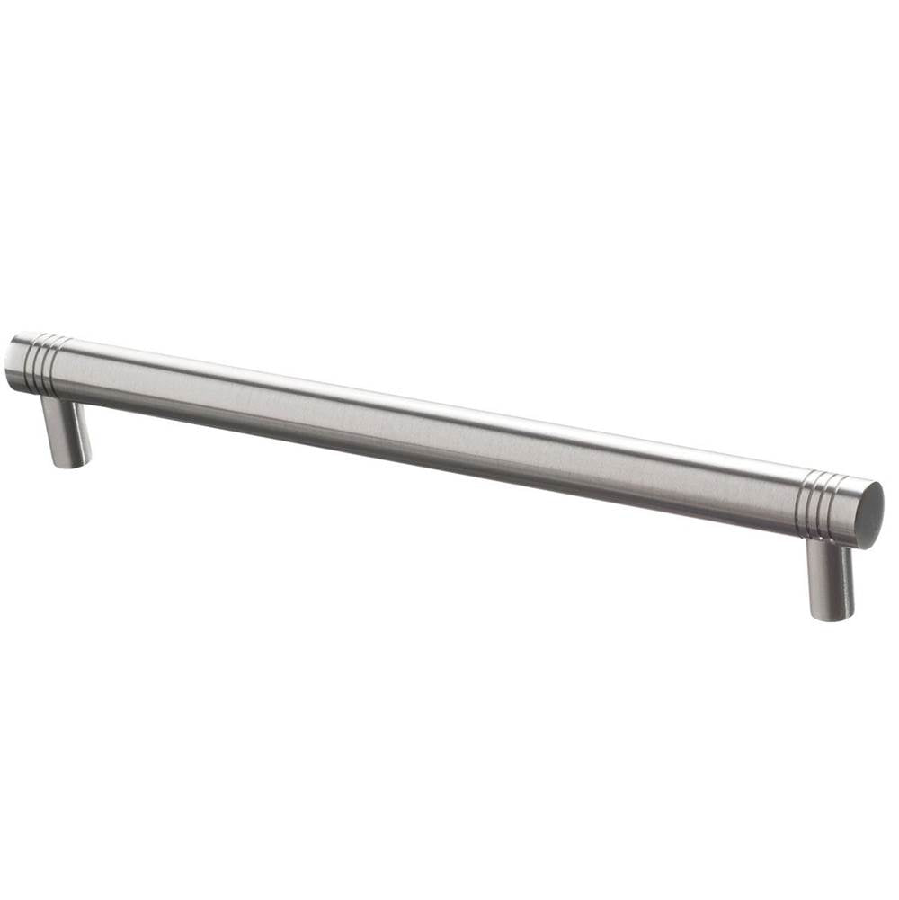 Colonial Bronze - 10'' center-to-center, 11'' overall, 0.75'' diameter Round, grooved Cabinet Pull, Appliance Pull, Door Pull, Shower Door Pull with straight posts hand finished in Satin Brass - Satin Brass