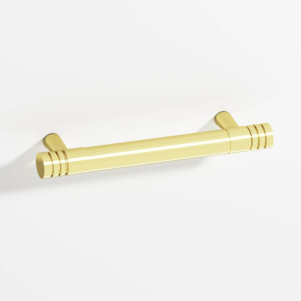 Colonial Bronze - 4'' center-to-center, 5'' overall, 0.46875'' diameter Round, grooved Cabinet Pull with tapered posts hand finished in Polished Brass and Polished Brass - Polished Brass,Polished Brass