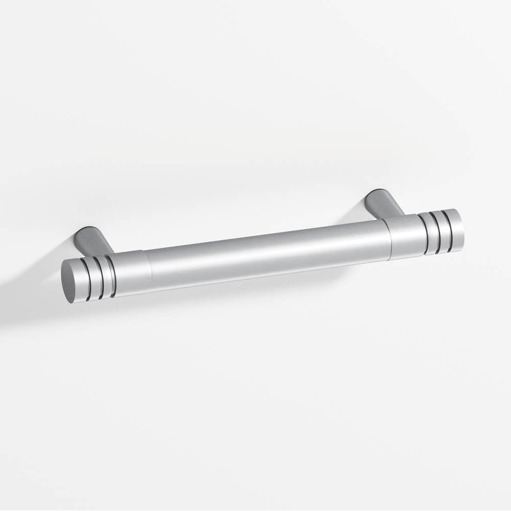Colonial Bronze - 6'' center-to-center, 7'' overall, 0.46875'' diameter Round, grooved Cabinet Pull with tapered posts hand finished in Matte Satin Chrome and Matte Satin Chrome - Matte Satin Chrome,Matte Satin Chrome