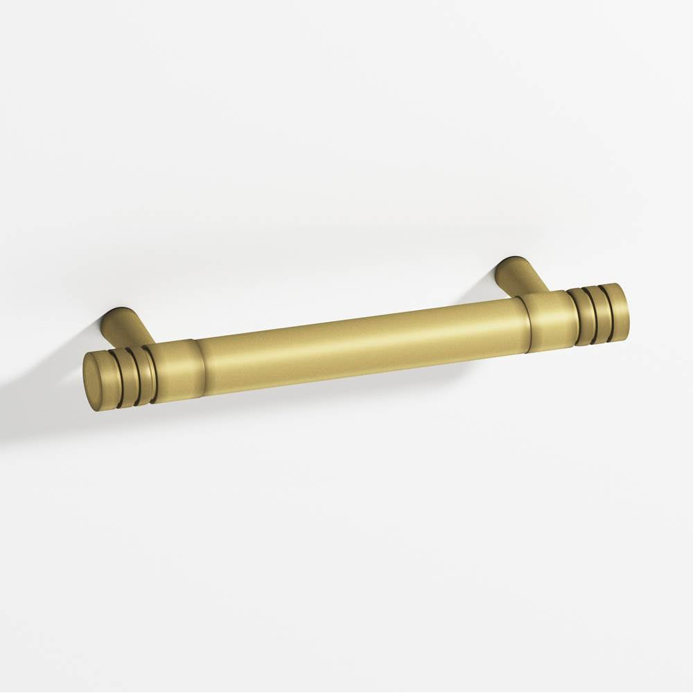 Colonial Bronze - 4'' center-to-center, 5'' overall, 0.46875'' diameter Round, grooved Cabinet Pull with tapered posts hand finished in Matte Antique Satin Brass and Matte Antique Satin Brass - Matte Antique Satin Brass,Matte Antique Satin Brass