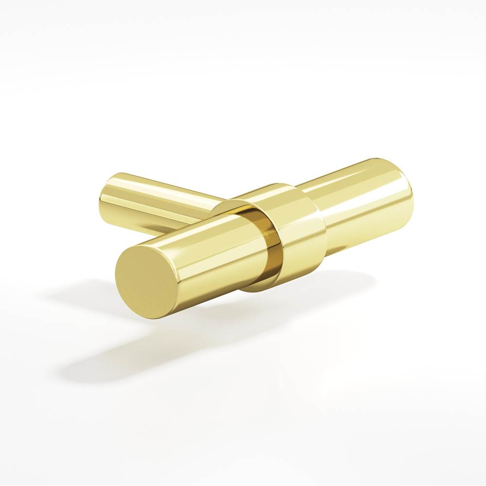 Colonial Bronze - 2'' overall, 0.46875'' diameter Round, collared T Cabinet Knob with straight post hand finished in Polished Brass and Polished Brass - Polished Brass,Polished Brass