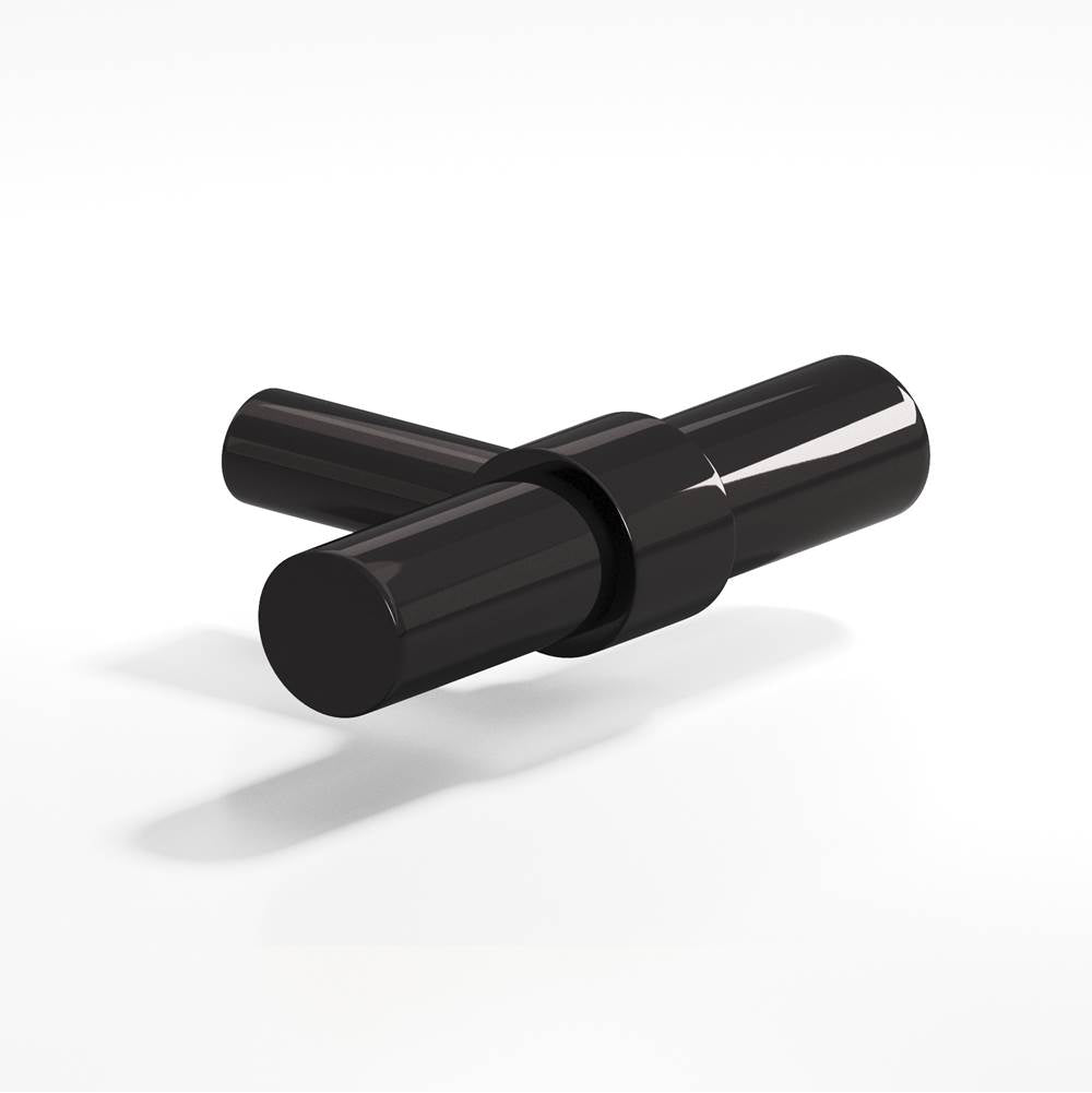 Colonial Bronze - 2'' overall, 0.46875'' diameter Round, collared T Cabinet Knob with straight post hand finished in Satin Black and Satin Black - Satin Black,Satin Black