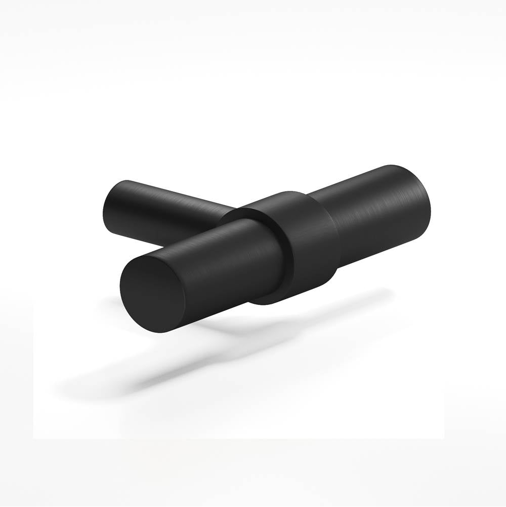 Colonial Bronze - 2'' overall, 0.46875'' diameter Round, collared T Cabinet Knob with straight post hand finished in Matte Satin Black and Matte Satin Black - Matte Satin Black,Matte Satin Black