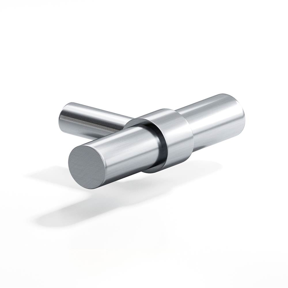 Colonial Bronze - 2'' overall, 0.46875'' diameter Round, collared T Cabinet Knob with straight post hand finished in Satin Chrome and Satin Chrome - Satin Chrome,Satin Chrome