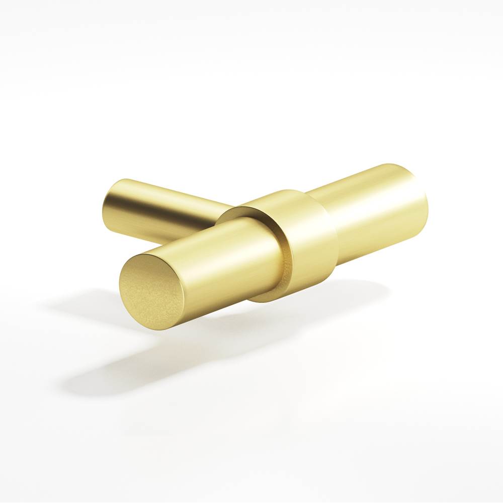 Colonial Bronze - 2'' overall, 0.46875'' diameter Round, collared T Cabinet Knob with straight post hand finished in Matte Satin Brass and Matte Satin Brass - Matte Satin Brass,Matte Satin Brass