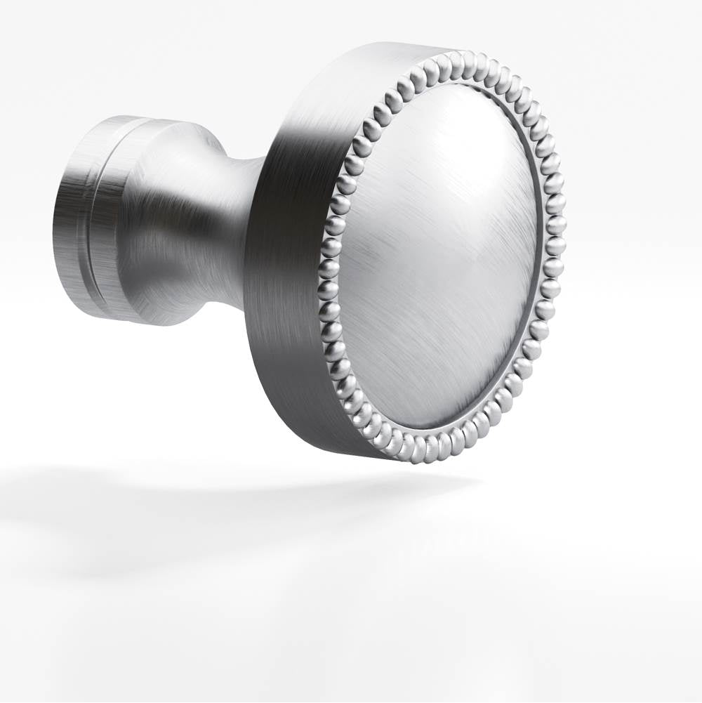 Colonial Bronze - 1.25'' diameter Round, beaded Cabinet Knob, Back-to-Back Shower Door Knob Kit hand finished in Matte Satin Chrome and Matte Satin Chrome - Matte Satin Chrome,Matte Satin Chrome