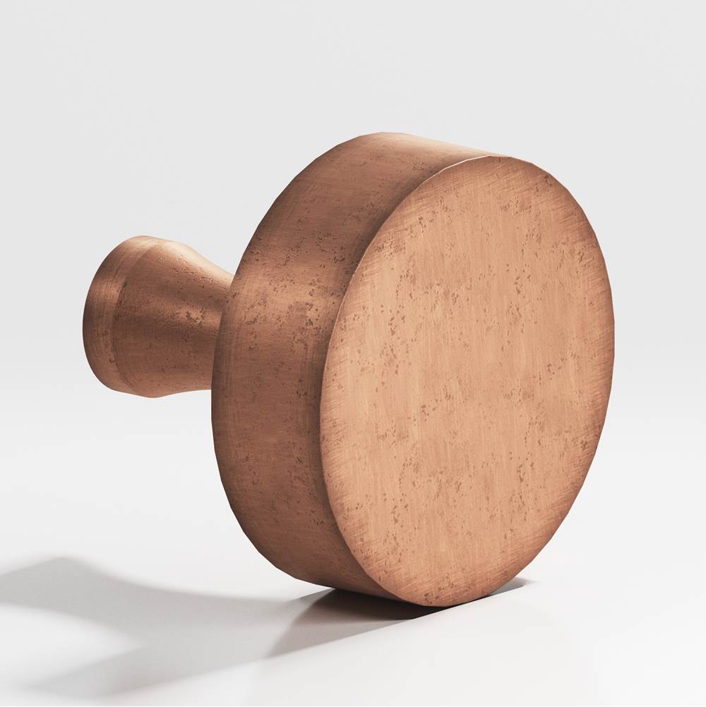 Colonial Bronze - 1'' diameter Round Cabinet Knob with flared post hand finished in Distressed Antique Copper - Distressed Antique Copper