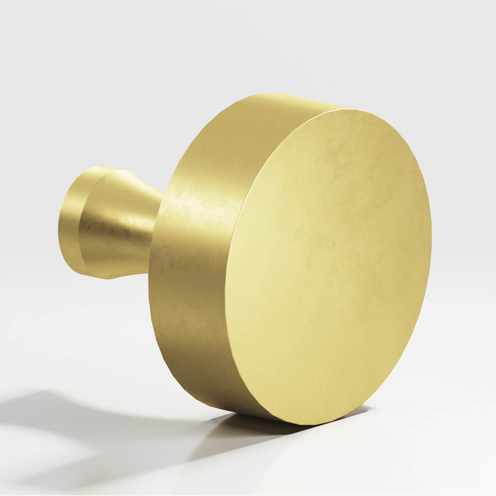 Colonial Bronze - 1'' diameter Round Cabinet Knob with flared post hand finished in Matte Satin Brass - Matte Satin Brass