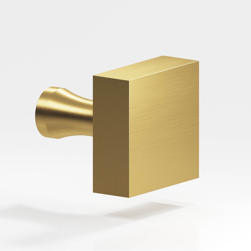 Colonial Bronze - 1'' Square Cabinet Knob with flared post hand finished in Unlacquered Satin Brass - Unlacquered Satin Brass