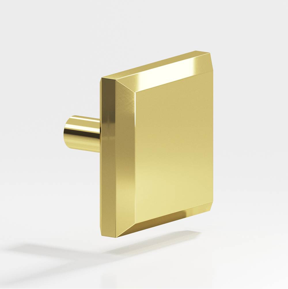 Colonial Bronze - 1.5'' Square, beveled Cabinet Knob with straight post hand finished in Polished Brass - Polished Brass