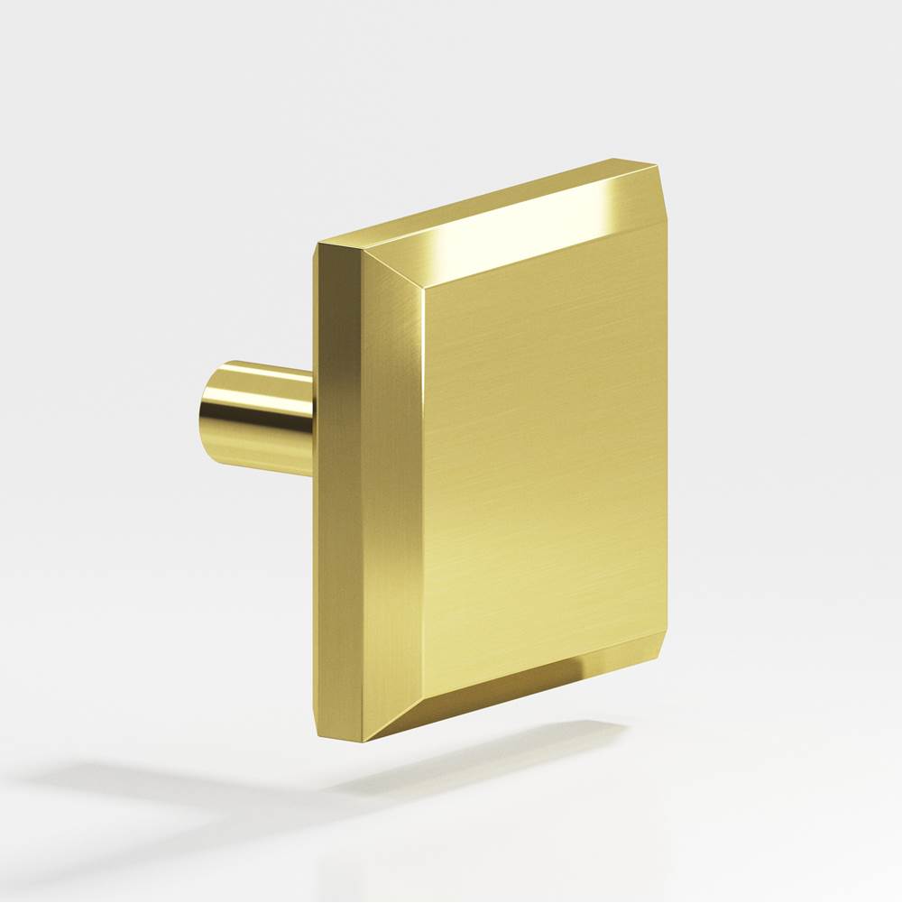 Colonial Bronze - 1.5'' Square, beveled Cabinet Knob with straight post hand finished in Unlacquered Polished Brass - Unlacquered Polished Brass