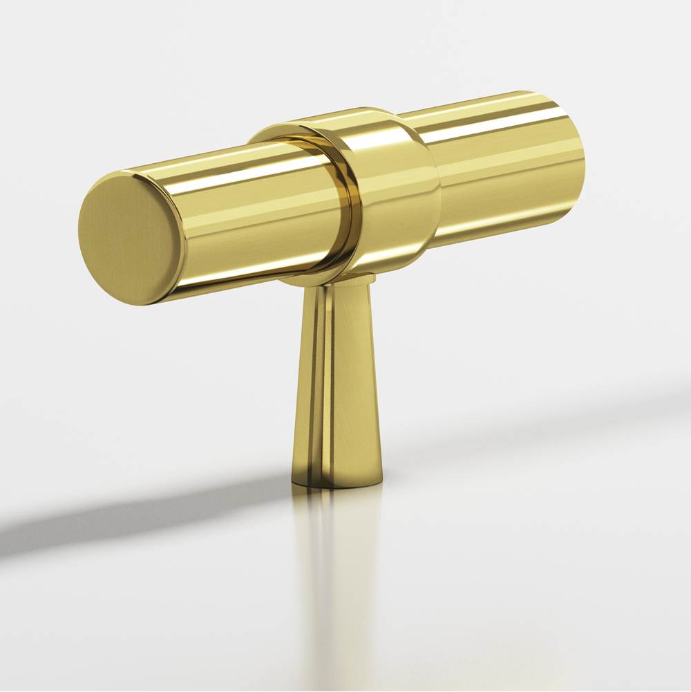 Colonial Bronze - 2'' overall, 0.46875'' diameter Round, collared T Cabinet Knob with tapered post hand finished in Unlacquered Polished Brass and Unlacquered Polished Brass - Unlacquered Polished Brass,Unlacquered Polished Brass