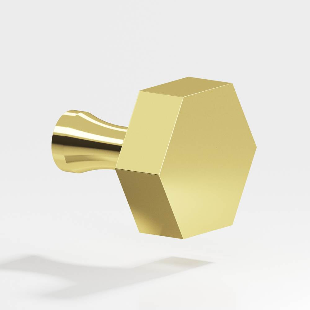 Colonial Bronze - 1'' Hexagonal Cabinet Knob with flared post hand finished in Polished Brass - Polished Brass