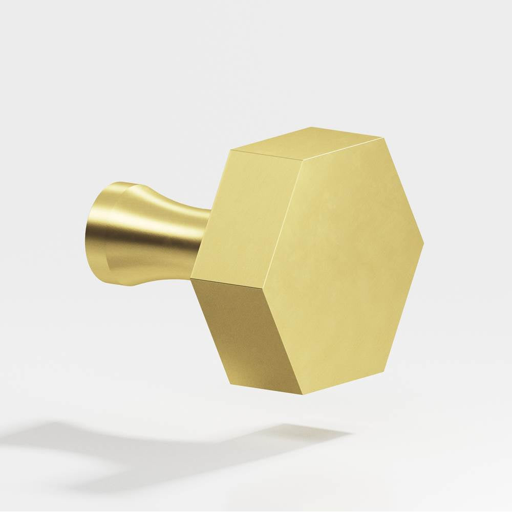 Colonial Bronze - 1.5'' Hexagonal Cabinet Knob with flared post hand finished in Matte Satin Brass - Matte Satin Brass