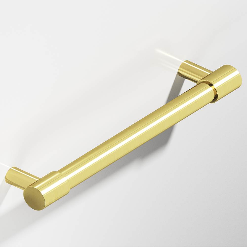 Colonial Bronze - 4'' center-to-center, 5'' overall, 0.5'' diameter Round Cabinet Pull with turned-down bar and straight posts hand finished in Unlacquered Polished Brass and Unlacquered Polished Brass - Unlacquered Polished Brass,Unlacquered Polished Brass