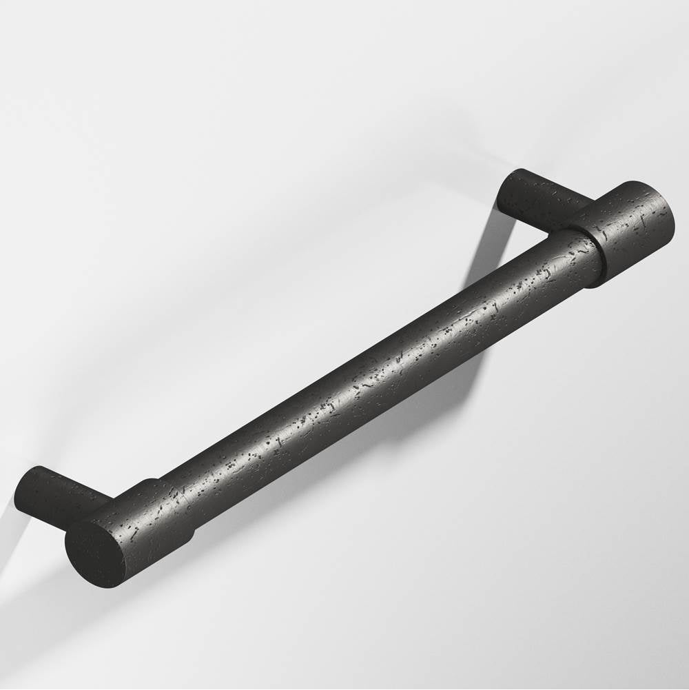 Colonial Bronze - 6'' center-to-center, 7'' overall, 0.5'' diameter Round Cabinet Pull, Door Pull with turned-down bar and straight posts hand finished in Distressed Satin Black and Distressed Satin Black - Distressed Satin Black,Distressed Satin Black