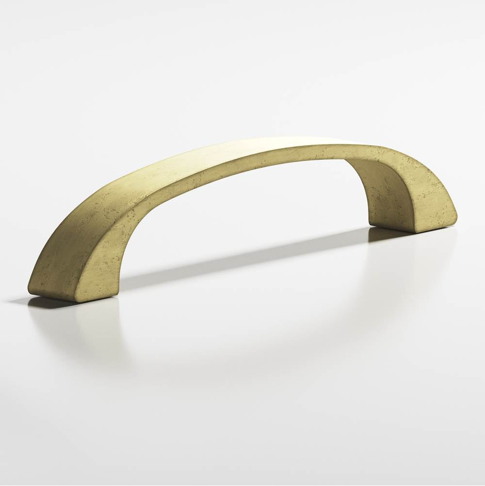 Colonial Bronze - 3.5'' center-to-center, 4'' overall, 0.4375'' diameter Bow Cabinet Pull hand finished in Distressed Antique Brass - Distressed Antique Brass