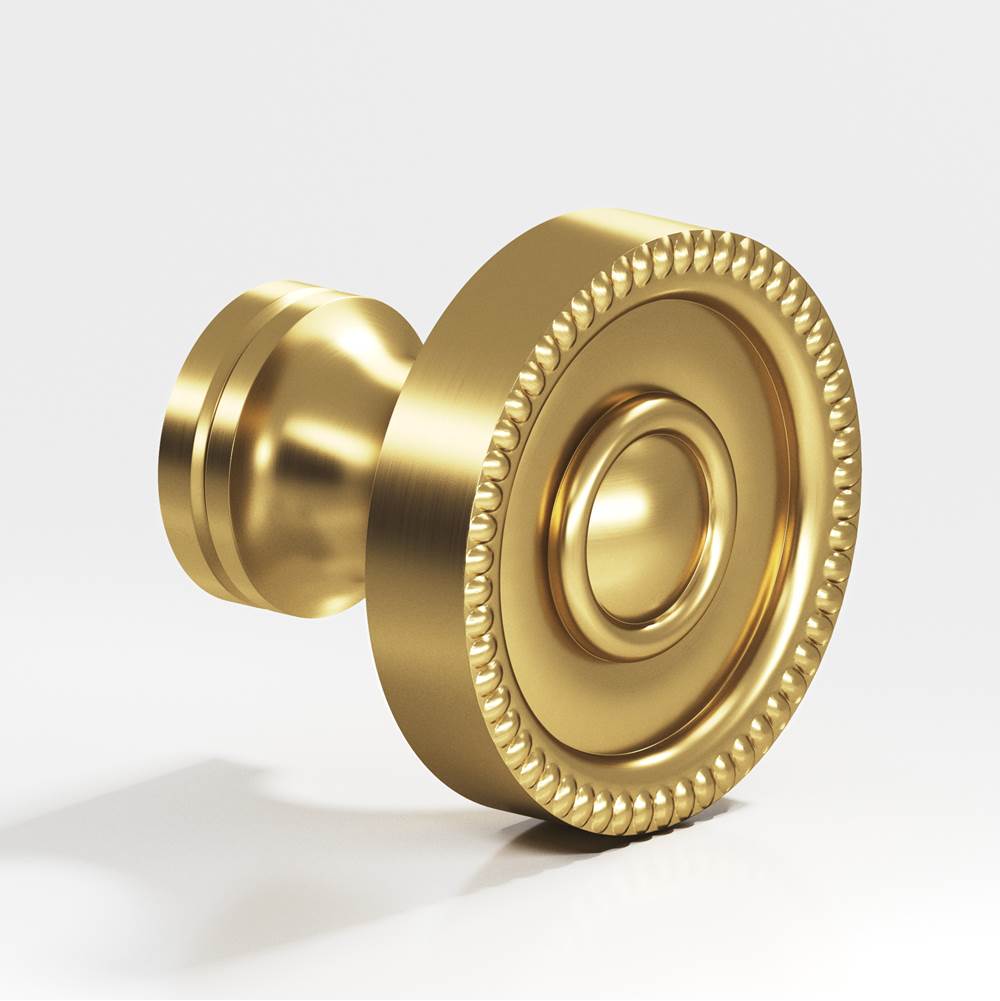 Colonial Bronze - 1.125'' diameter Round, beaded Cabinet Knob hand finished in Unlacquered Satin Brass - Unlacquered Satin Brass