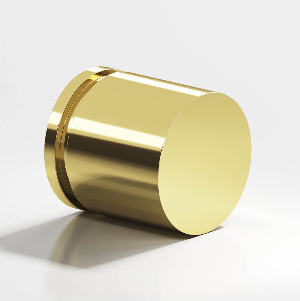 Colonial Bronze - 1'' diameter Round, grooved Cabinet Knob hand finished in Polished Brass - Polished Brass