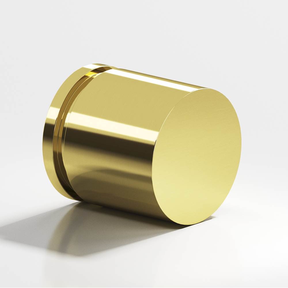 Colonial Bronze - 1'' diameter Round, grooved Cabinet Knob hand finished in Unlacquered Polished Brass - Unlacquered Polished Brass
