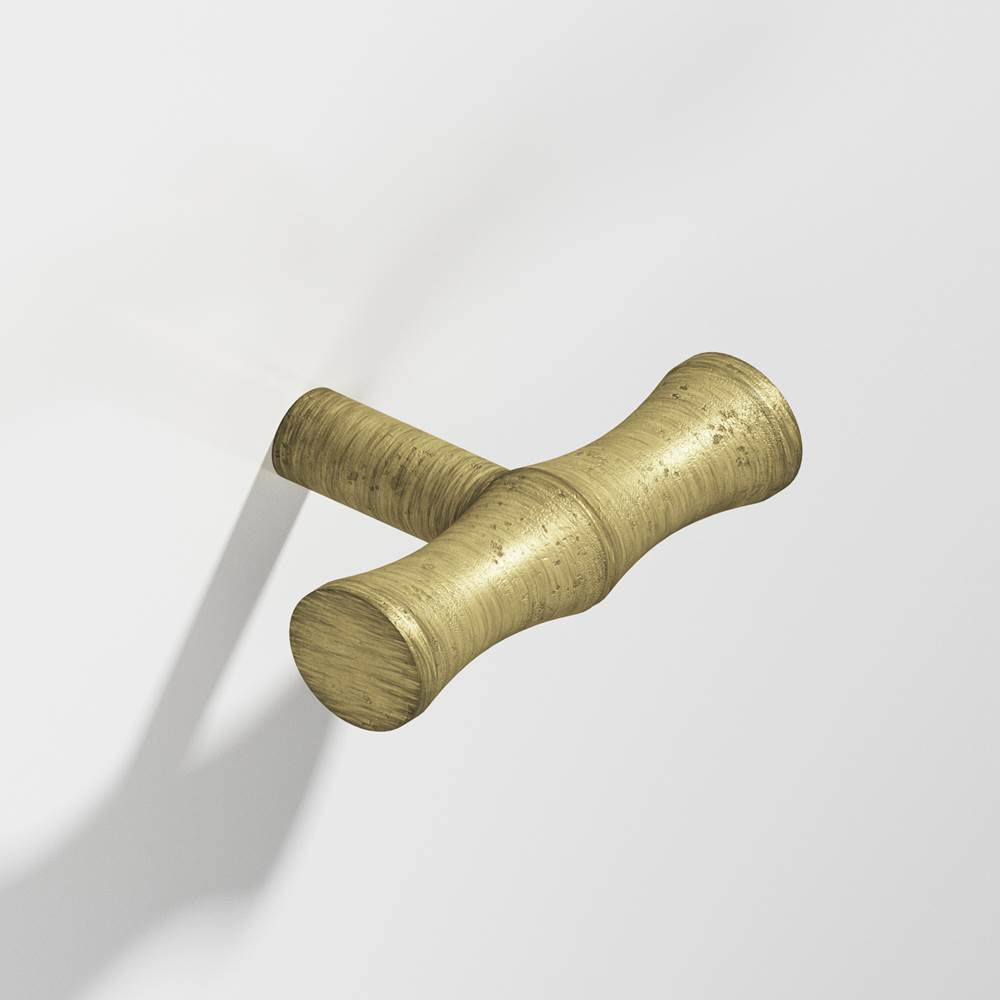 Colonial Bronze - 1.75'' overall, 0.5'' diameter Bamboo, T Cabinet Knob with straight post hand finished in Distressed Antique Brass - Distressed Antique Brass