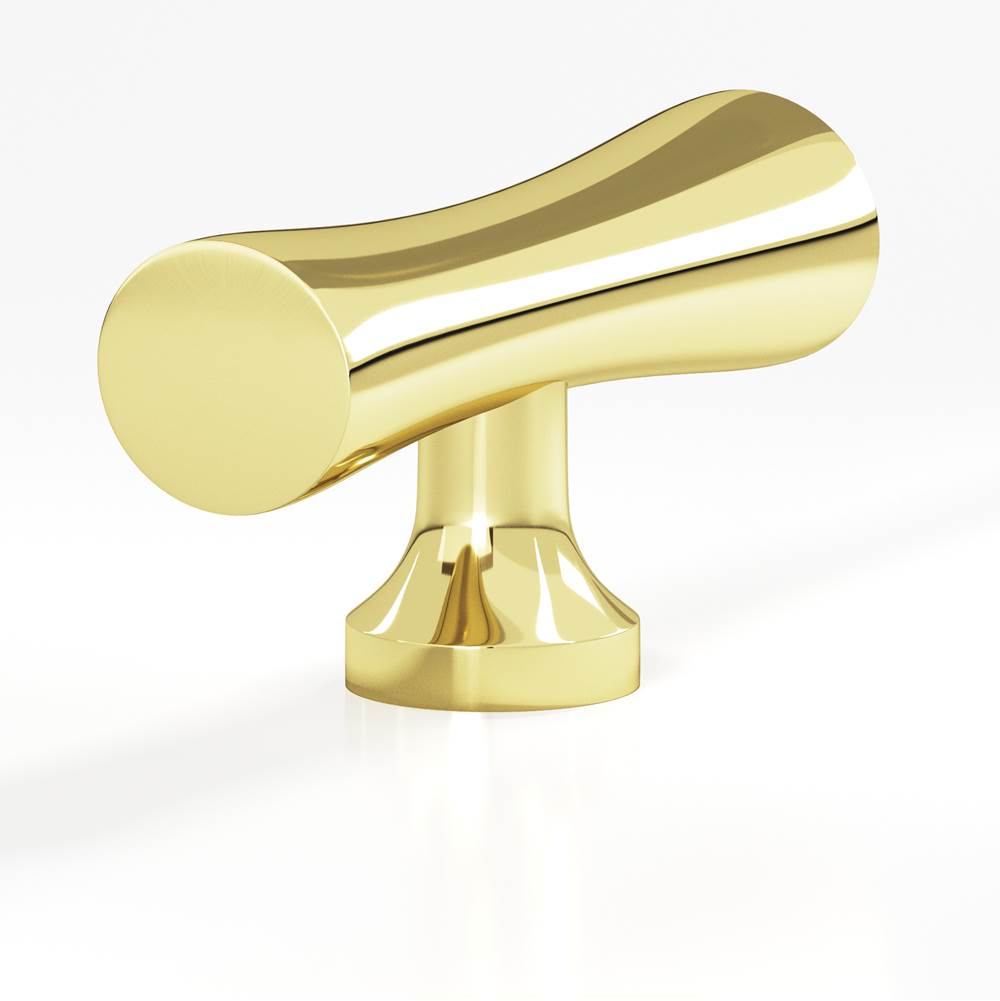 Colonial Bronze - 2'' overall, 0.625'' max diameter Hourglass, T Cabinet Knob with flared post hand finished in Polished Brass - Polished Brass