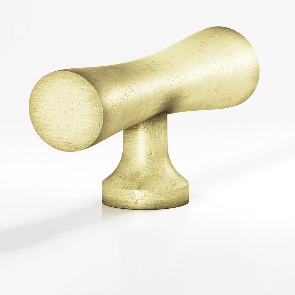 Colonial Bronze - 2'' overall, 0.625'' max diameter Hourglass, T Cabinet Knob with flared post hand finished in Distressed Antique Brass - Distressed Antique Brass