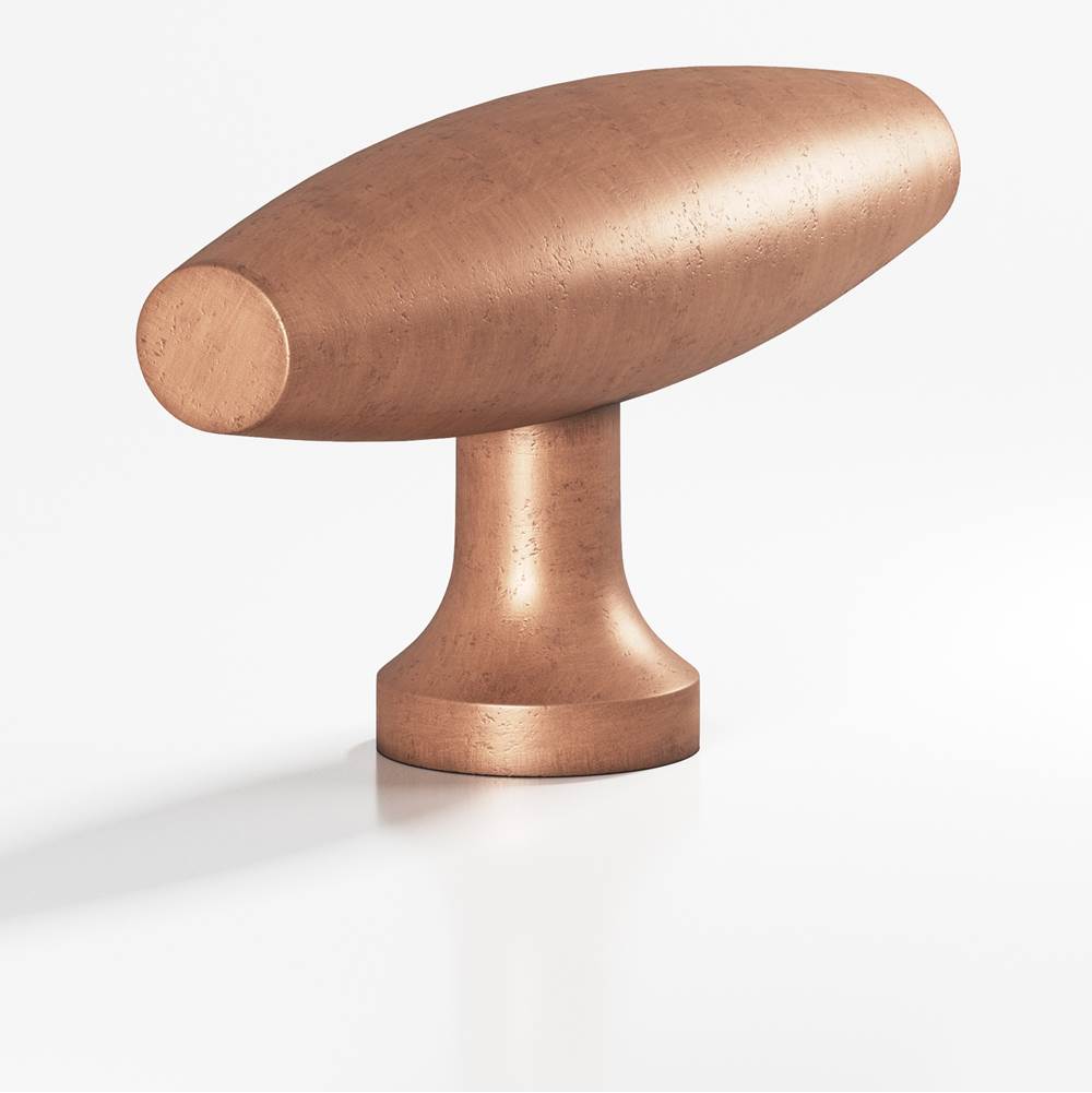 Colonial Bronze - 2'' overall, 0.625'' max diameter Cigar, T Cabinet Knob with flared post hand finished in Distressed Antique Copper - Distressed Antique Copper