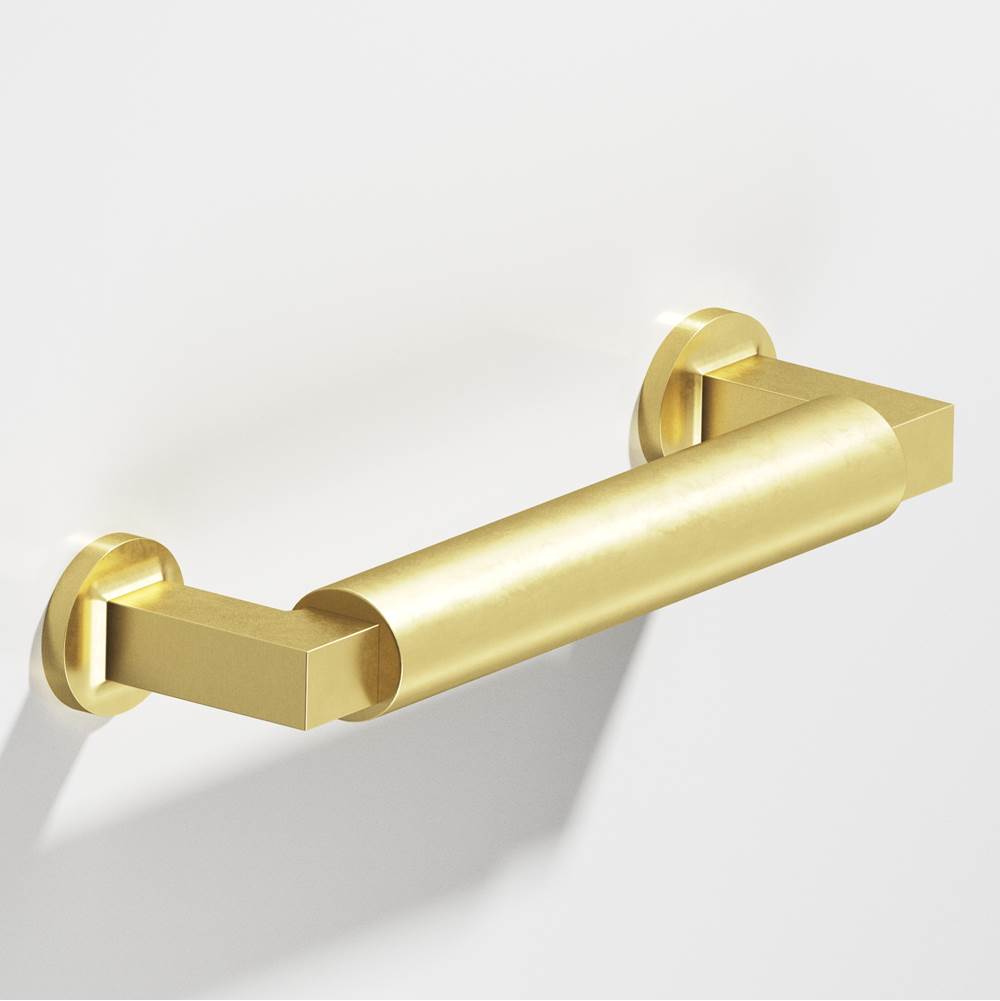 Colonial Bronze - 8'' center-to-center, 9.125'' overall, 1'' diameter Gropius-style Cabinet Pull, Appliance Pull, Shower Door Pull, Door Pull with flared feet hand finished in Matte Satin Brass and Matte Satin Brass - Matte Satin Brass,Matte Satin Brass