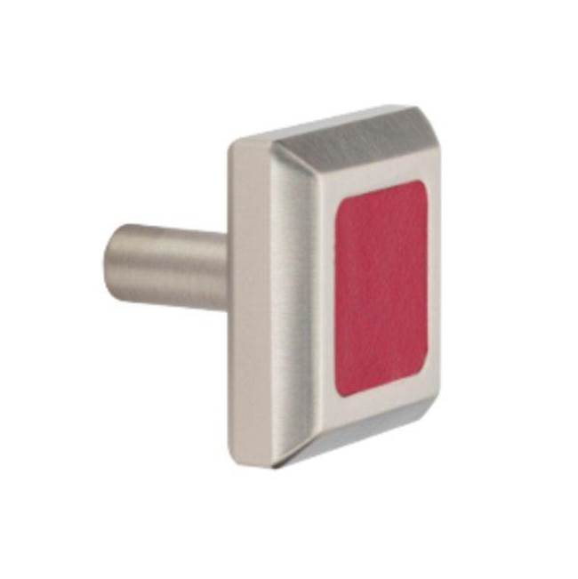 Colonial Bronze - Leather Accented Square, Beveled Cabinet Knob With Straight Post, Weathered Brass x Shagreen Gris Ligero Leather - Weathered Brass