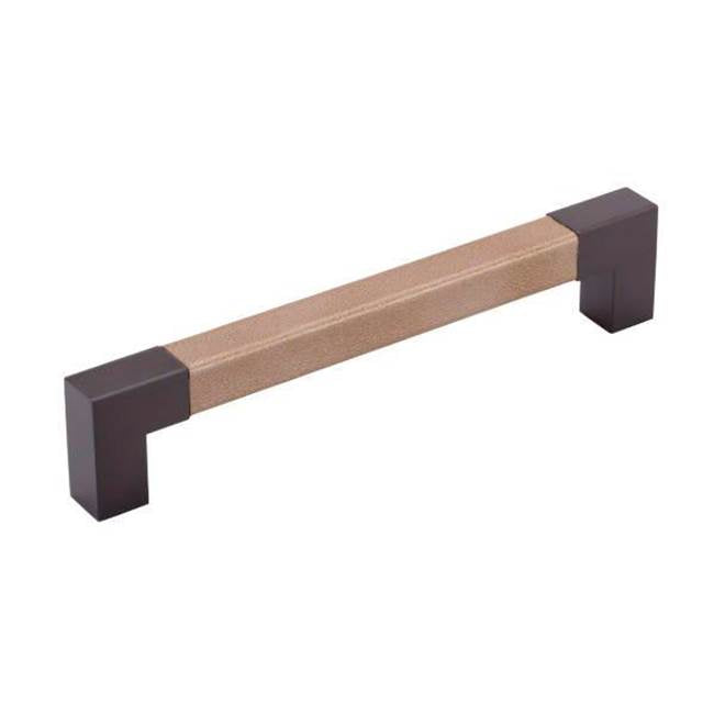 Colonial Bronze - Leather Accented Square Wire Cabinet Pull, Appliance Pull, Door Pull, Weathered Brass x Shagreen City Lights Smoke Leather - Weathered Brass